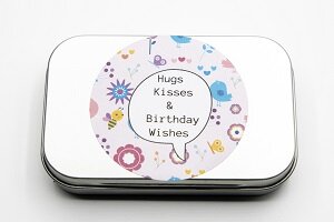 Compact cadeau met tekst Hugs kisses &amp; Birthday wishes