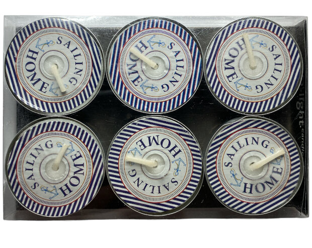 Cadeaudoosje met 6 Sailing home waxinelichtjes