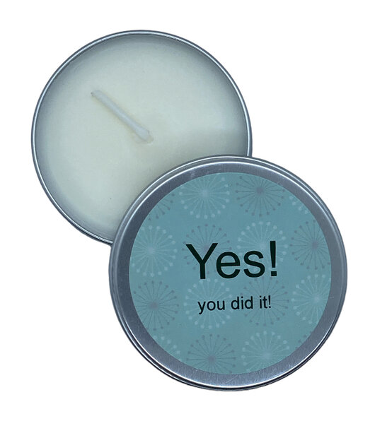Koolzaadwas kaars in blikje met tekst Yes You did it