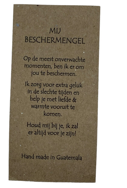 Achterzijde van het kaartje met de liefdevolle tekst over bescherming en geluk