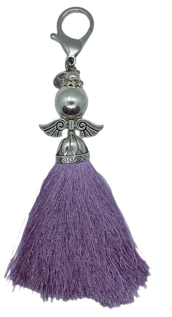 Detailopname van de elegante lila kwast en het engeltje van 16 cm
