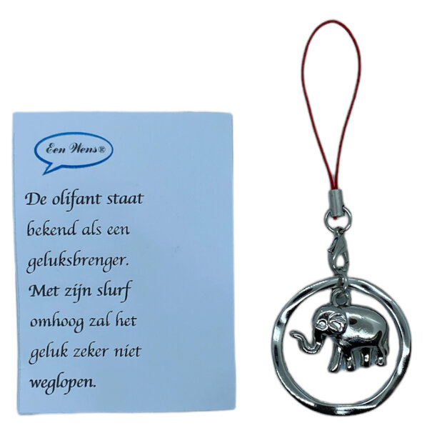 Compacte zilverkleurige olifant hanger van 9 cm lang.