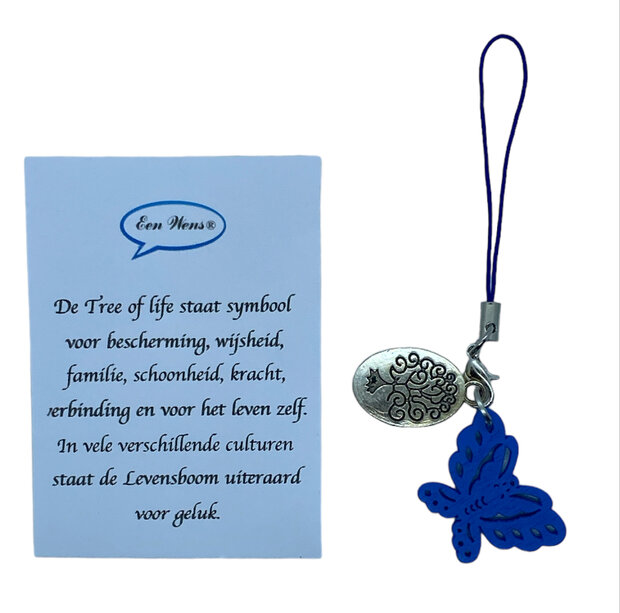 Vlinder Tree of Life hanger van 9 cm op het bijbehorende kaartje met tekst