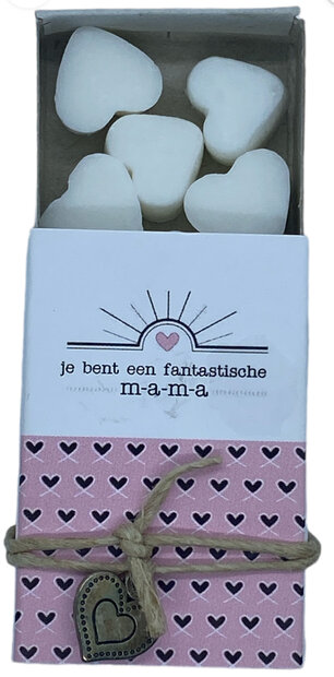 Geschenkdoosje met hartenzeepjes en tekst Je bent een fantastische mama
