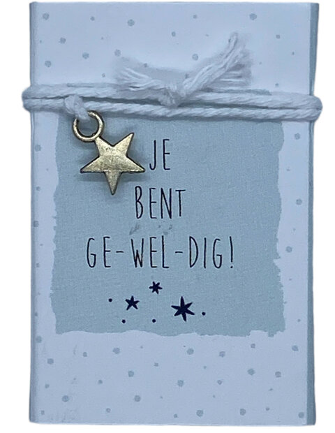 Mini-cadeaudoosje met tekst Jij bent geweldig afgewerkt met zilveren sterbedel