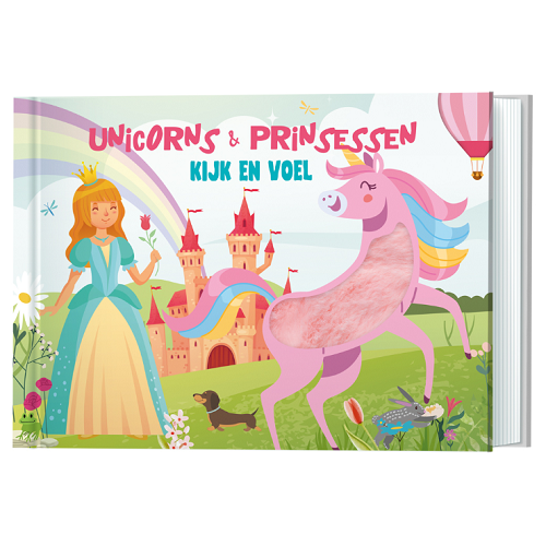 Hardcover kijk- en voelboek Unicorns en prinsessen voor baby's.