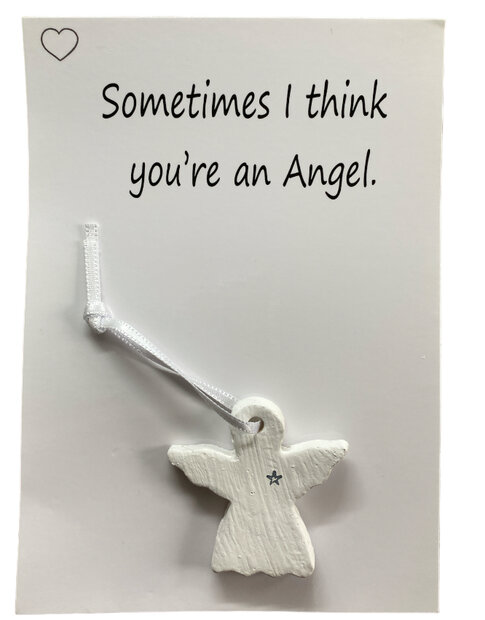 Witte wenskaart Sometimes I think you're an Angel met stenen engeltje hanger