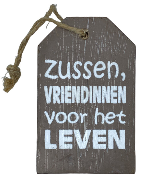 Houten hanger Zussen vriendinnen voor het leven van 10 x 6 cm met ophangkoordje