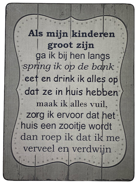 Wandbordje van hout 19 x 14 cm met gezinsspreuk.