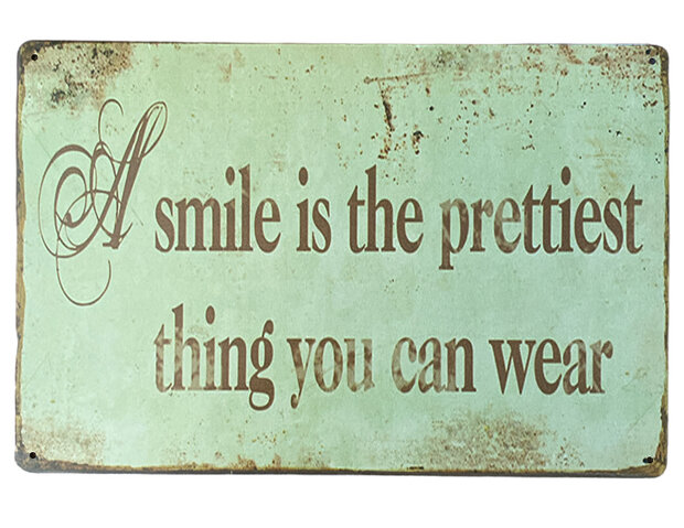 Vooraanzicht van het rechthoekige metalen tekstbord van 30 x 20 cm met positieve quote