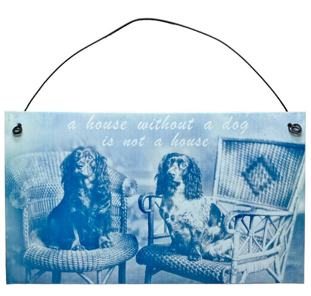 Metalen wandbord A house without a dog is not a house 19 x 11 cm