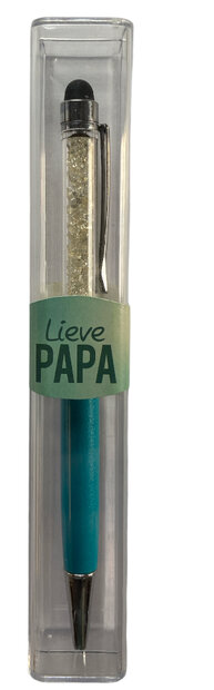 Lichtblauwe crystal pen met tekst Lieve Papa in luxe geschenkverpakking van 15,5 x 2,5 cm