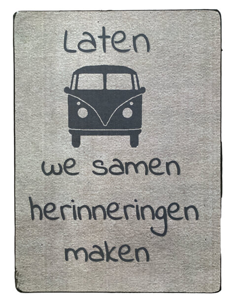 Avontuurlijk brievenbuscadeau houten bordje met camperbus.