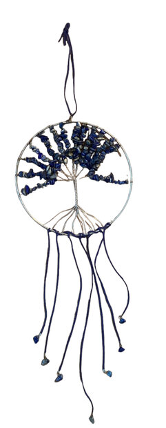 Grote levensboom hanger met blauwe Lapis Lazuli natuursteen.
