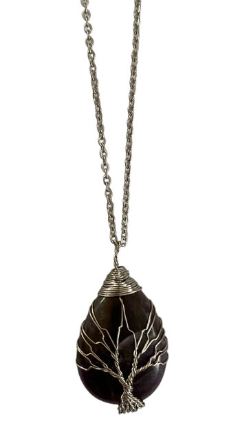Natuursteen Amethist hanger aan verstelbare RVS ketting.