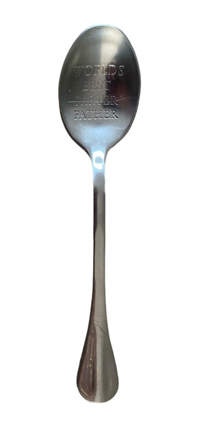 Uniek en grappig vaderdag cadeau RVS lepel met engelse tekst in houten verpakking