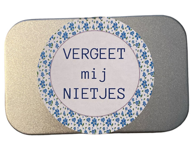 Betekenisvol kweeksetje bloemen met tekst vergeet mij nietjes op het deksel.