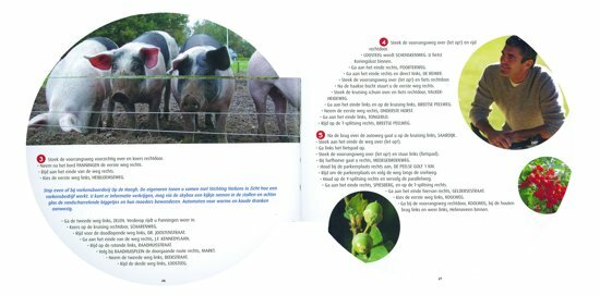 Inzage van een kleurrijke pagina met fietstocht en sfeerfoto's van het Limburgse heuvelland