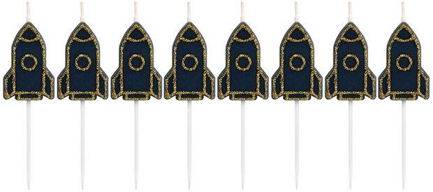 Set van 8 raketvormige taartkaarsjes voor kinderfeestjes
