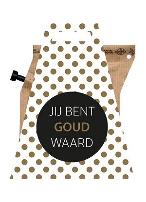 Biologische Fairtrade koffie zakje met tekst jij bent goud waard op de wikkel