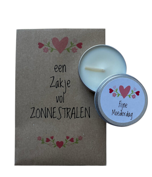 Handgegoten kaarsje fijne moederdag 30 ml met zonnebloem zaden.