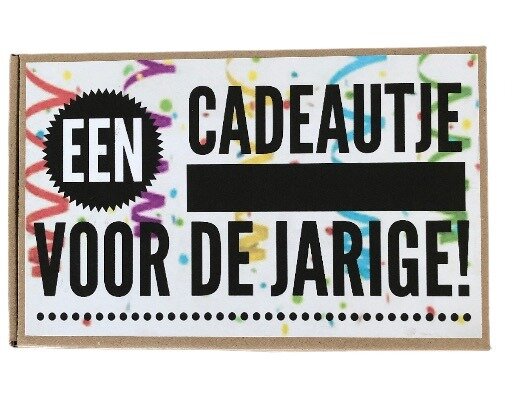 Cadeaudoos bruin of wit met tekst Cadeautje voor de jarige