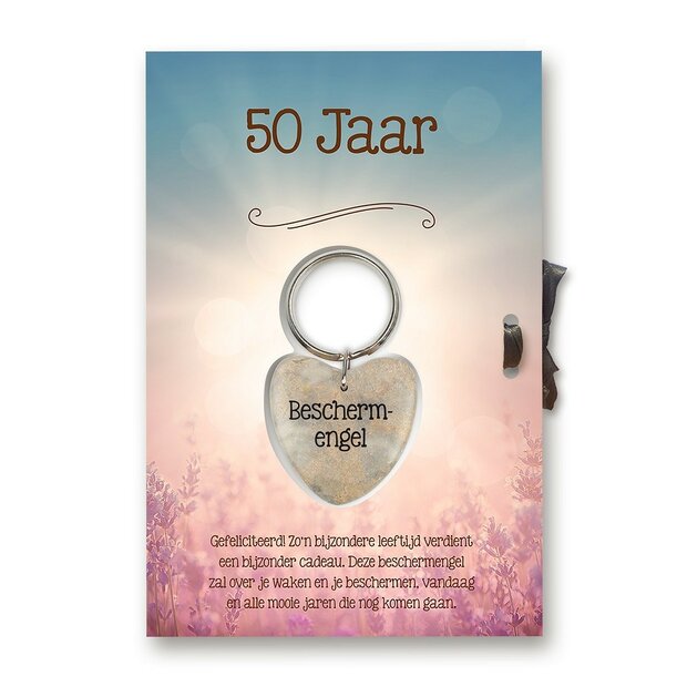 Sleutelhanger hartje met beschermengel &ndash; 50 jaar verjaardag