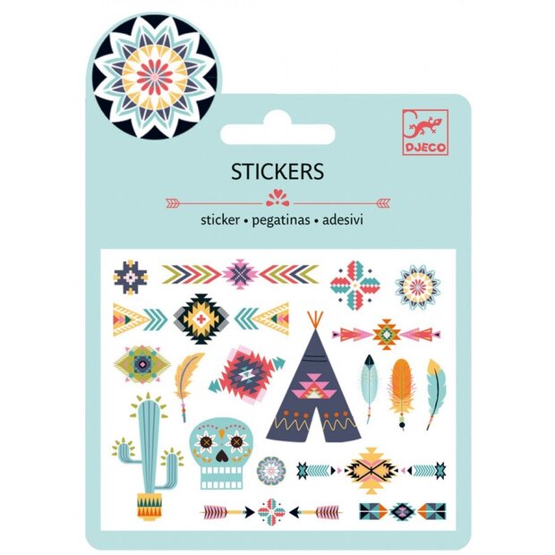 Djeco mini stickers Western verpakking met cowboy en indianen afbeeldingen 11,5 x 15 cm