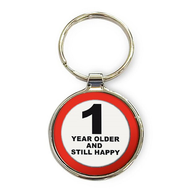 Metalen sleutelhanger one year older