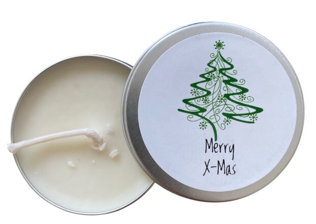 Kaars Merry X Mas met kerstboom ontwerp