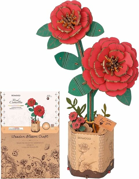 DIY Houten Rode Camelia knutselpakket met houten onderdelen