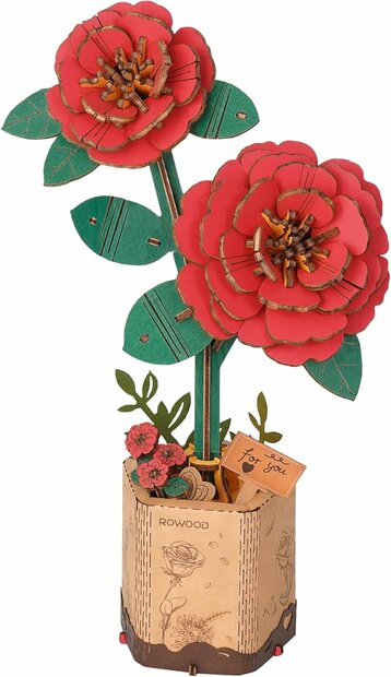 Duurzaam houten bloem pakket met kartonnen vaasje