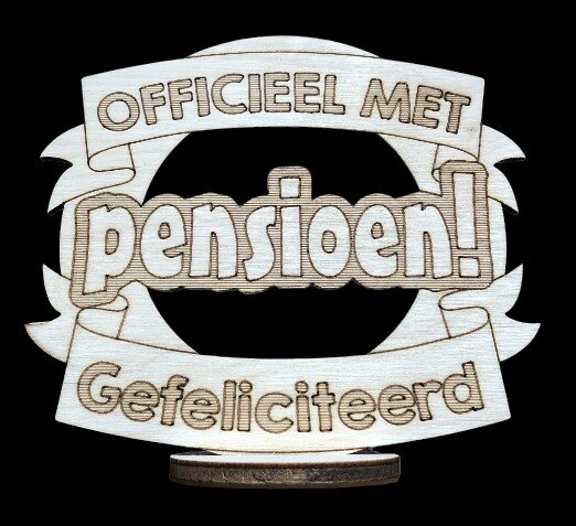 Houten pensioen bordje met voetje