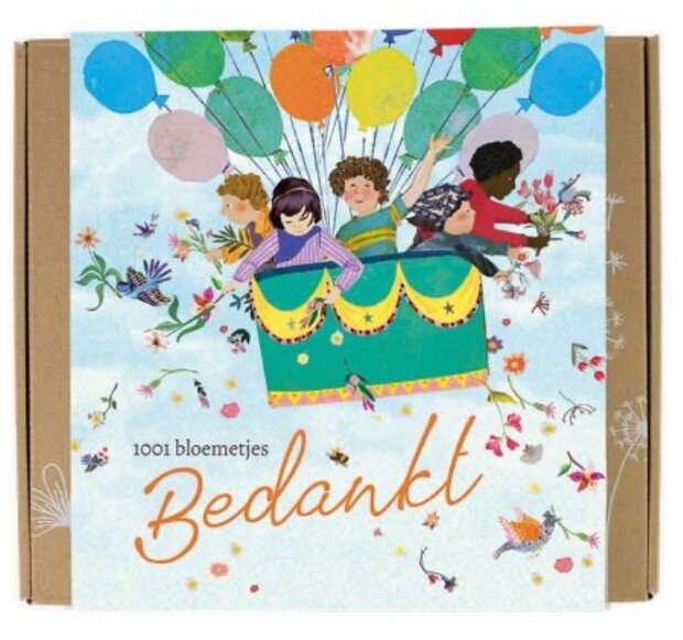Giftbox met 9 bloembommetjes en sleeve &ldquo;1001 bloemetjes Bedankt&rdquo;