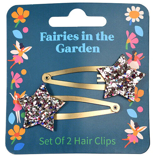 Set van een paar goudkleurige haarspeldjes met glitter sterren.