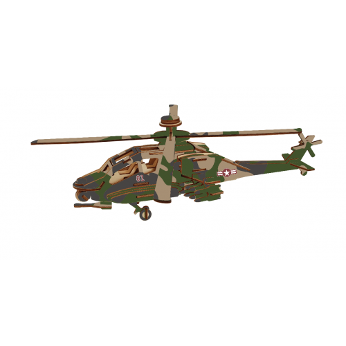 3D houten constructieset helikopter opgebouwd in legerkleur