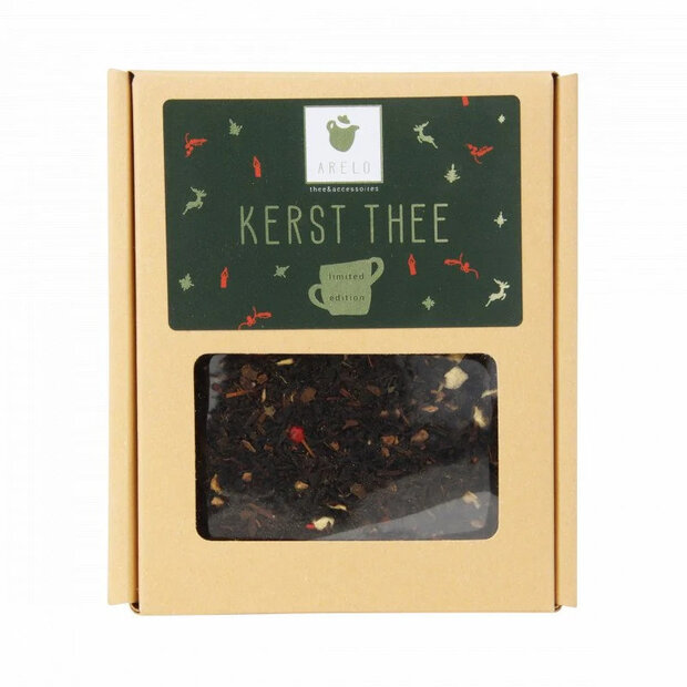 Kerst thee geschenkverpakking met 50 gram zwarte thee gember en citrusschillen