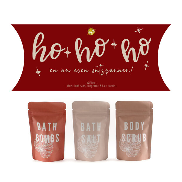 Luxe giftbox Ho ho ho Mini Spa met badzout, scrubzout en bruisballen