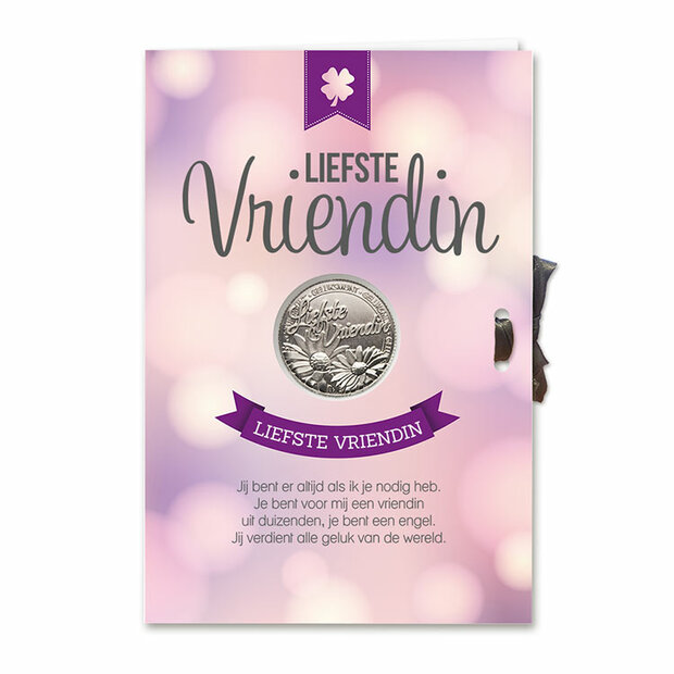 Wenskaart Liefste vriendin met geluksmunt van 17 x 11,5 cm