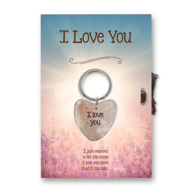 Wenskaart I love you met stenen gelukshartje sleutelhanger van 17 x 11,5 cm
