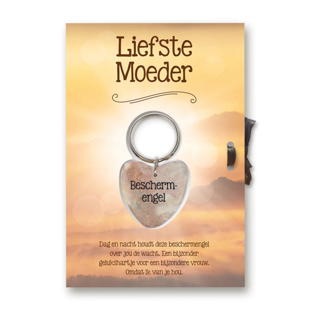 Wenskaart Liefste moeder met stenen gelukshartje beschermengel sleutelhanger van 17 x 11,5 cm