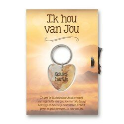Wenskaart Ik hou van jou met stenen gelukshartje sleutelhanger van 17 x 11,5 cm