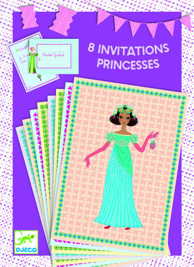 Djeco set van 8 prinsessen uitnodigingskaarten met enveloppen