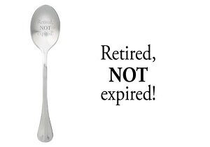 RVS lepel met ingegraveerde tekst Retired NOT expired!