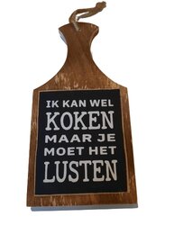 Houten serveerplank - Ik kan wel koken met koord van hout
