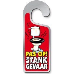 Grappige Deurhanger Pas Op Stank Gevaar met Wc-pot Illustratie