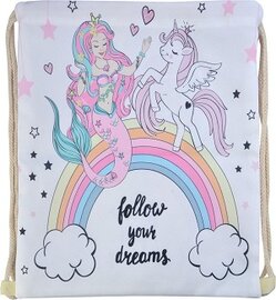 Kinderrugzak met inspirerende tekst Follow Your Dreams aan beide kanten