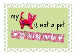 Metalen wandbord met tekst my cat is family en 3D poes