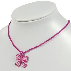 Fuchsia kinderketting met schattig strikje en fonkelende strass