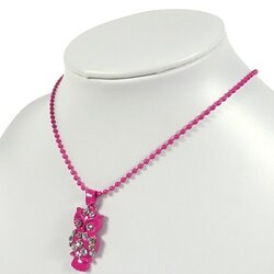 Fuchsia uilenketting voor kinderen met schitterende strass steentjes